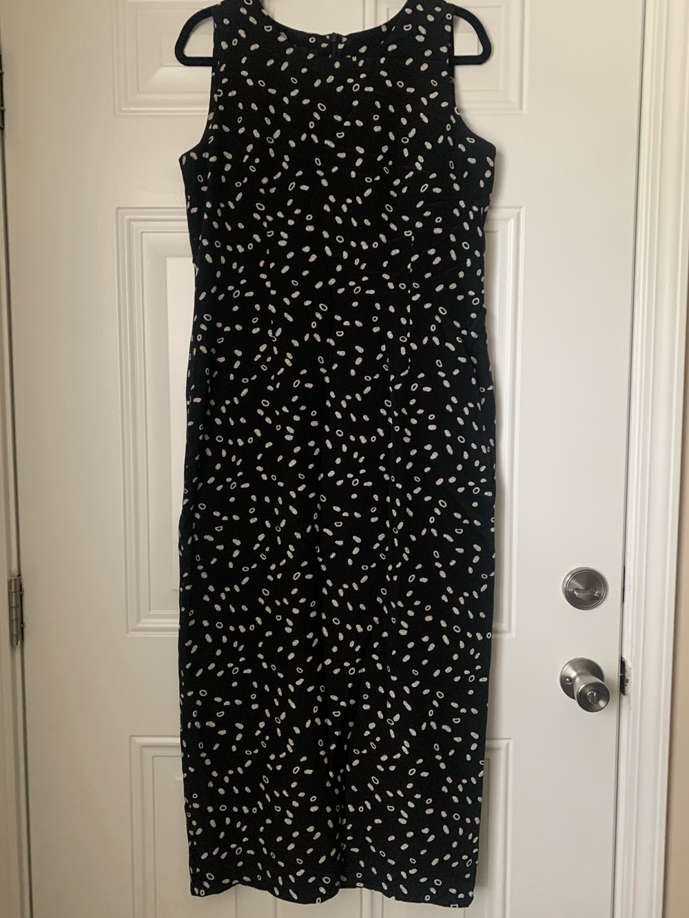 Spenser Jeremy Black Maxi Dress with White Pattern 100% Silk Size 10